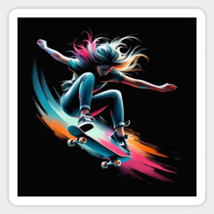 Cyber Skatergirl on Skateboard Magnet